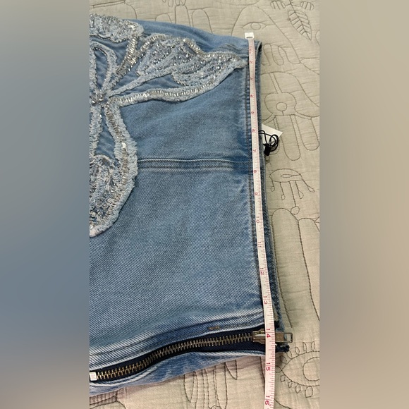 NEW PatBO Camila Coelho Denim Skirt NWT Sz 2 Beaded Accents - Picture 11 of 14